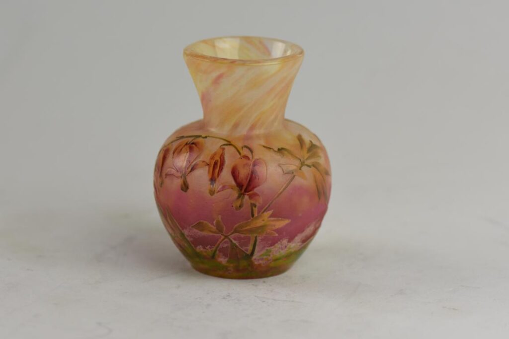 Art Nouveau Daum Nancy antique glass vase decorated with flowers Cours de Jeannette or Bleeding Heart