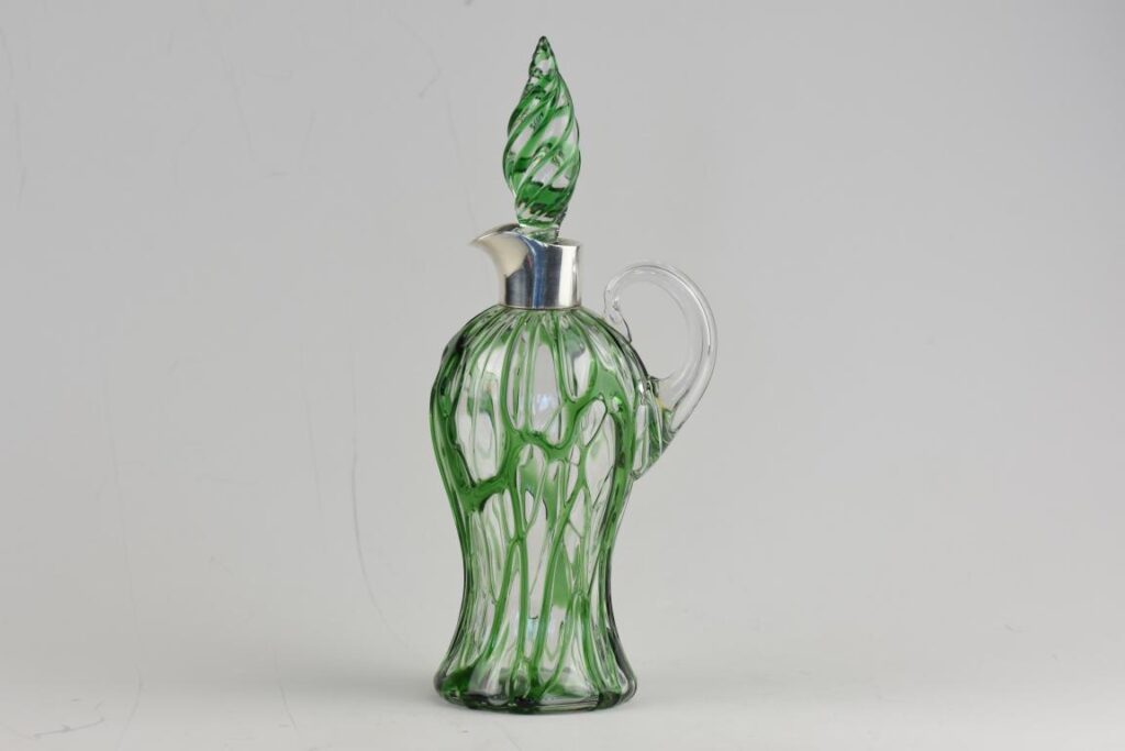 Art Nouveau glass and silver decanter in the Fibrilose pattern by Stevens and Williams