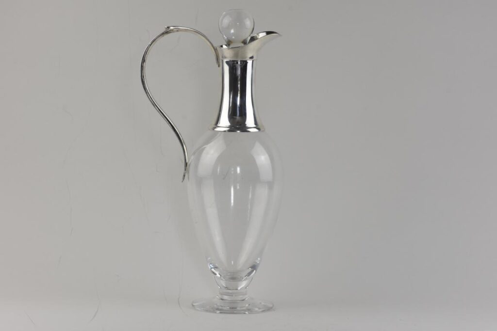 ENglish hallmarked silver mounted glass claret jug by James Dixon of Sheffield