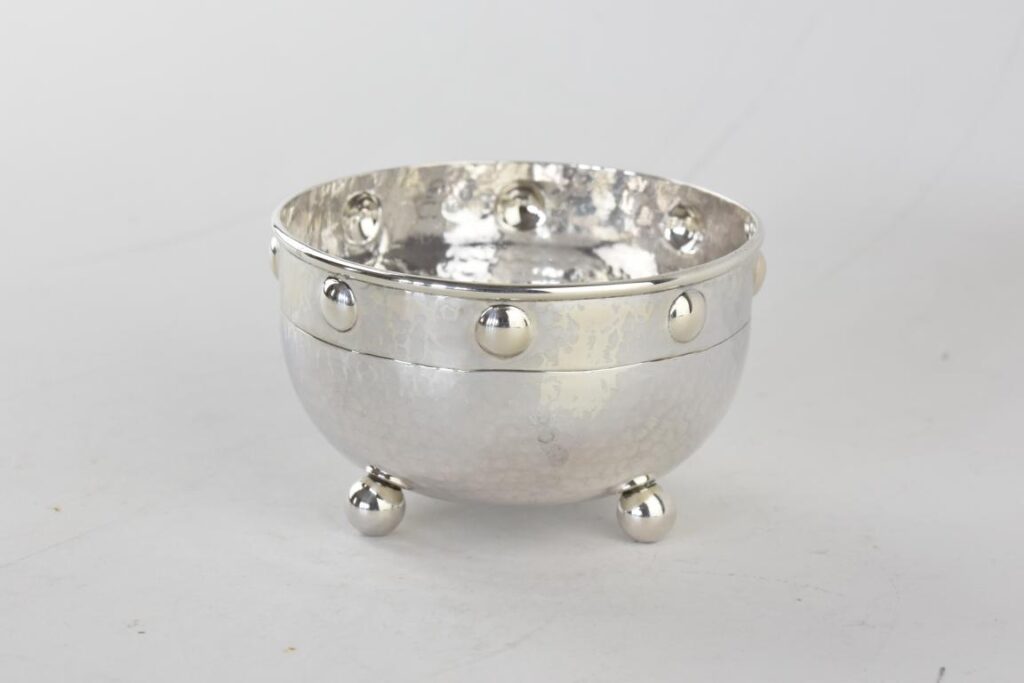 Arts and crafts silver bowl by A E Jones