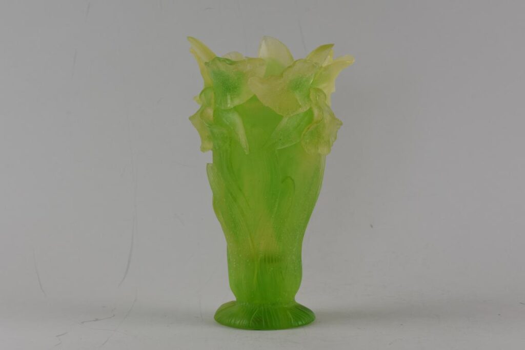 French Daum pate de verre glass orchid vase